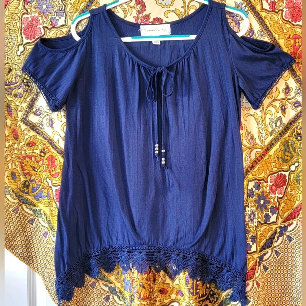 Navy Blue Cold Shoulder Top